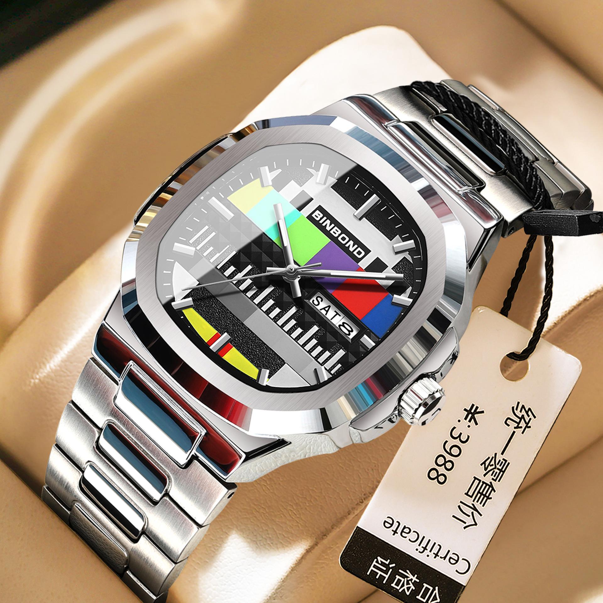 BINBOND Men s 2025 Retro Square Waterproof Watch
