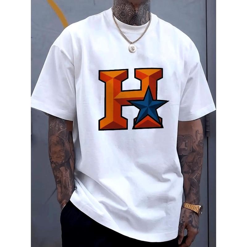 Men s Short-Sleeve T-Shirt,Casual Streetwear Featuring a Black Oversized T-Shirt with a Bold H Star Logo,Fashionable,Cool S