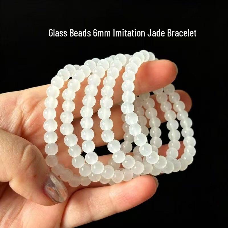White Marble Hetian Jade Imitation Bead Bracelet – Versatile and Elegant