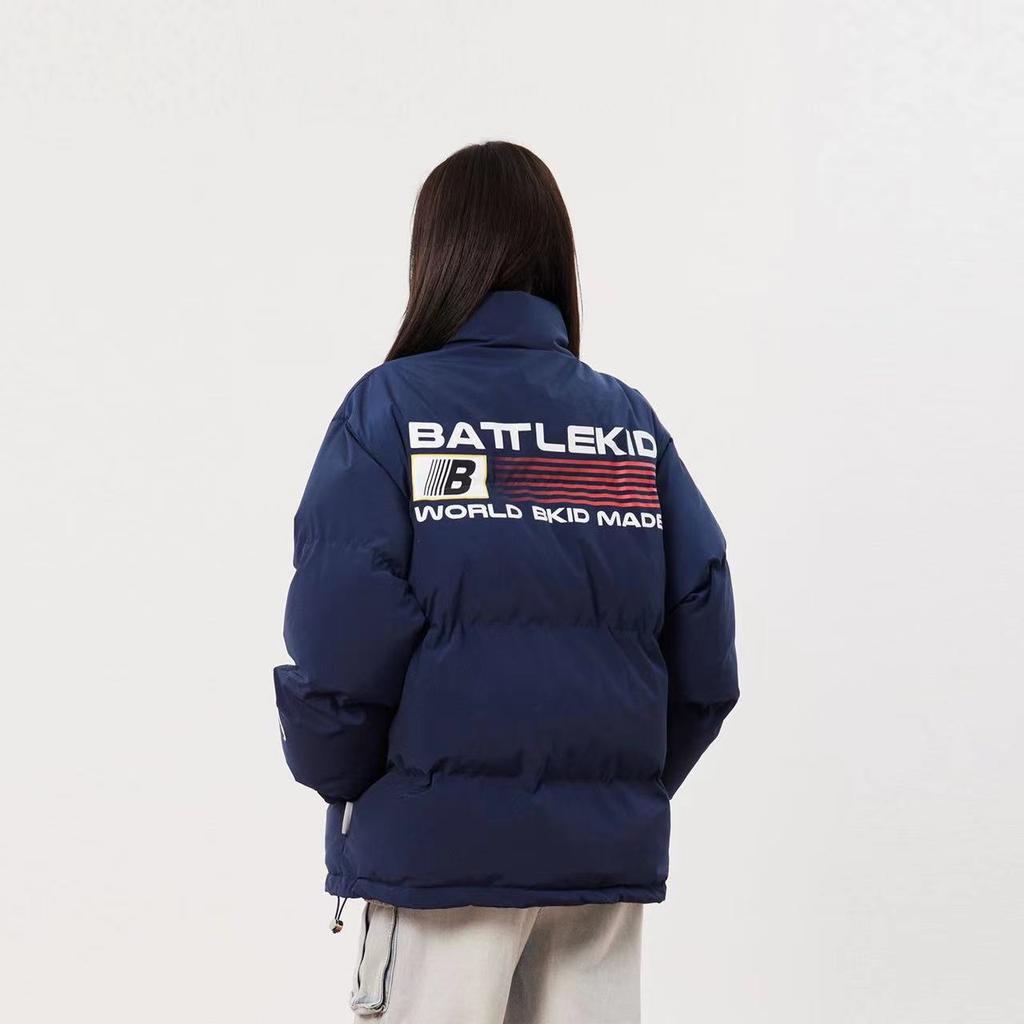 Flag printing retro stand-up collar  clothes for men and women in winter thickened loose couple coat bread