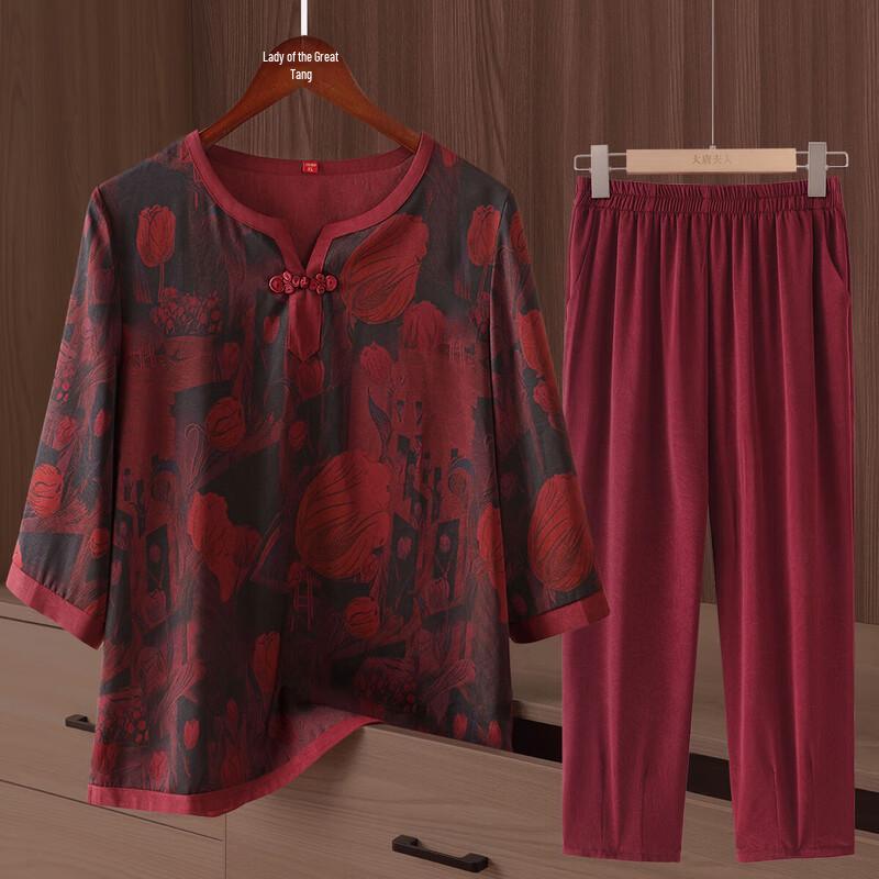 Elderly Women's Short-Sleeve Blouse Set