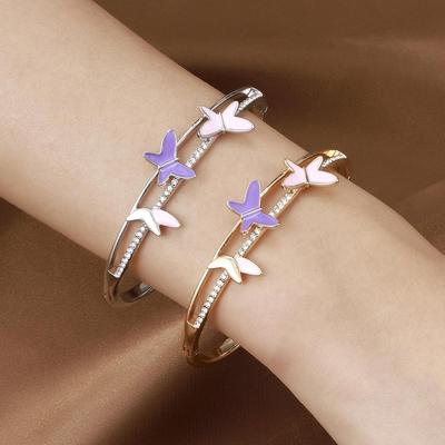 Elegant Butterfly Bracelet: Diamond-Set, Colorful Enamel, Light Luxury for Women