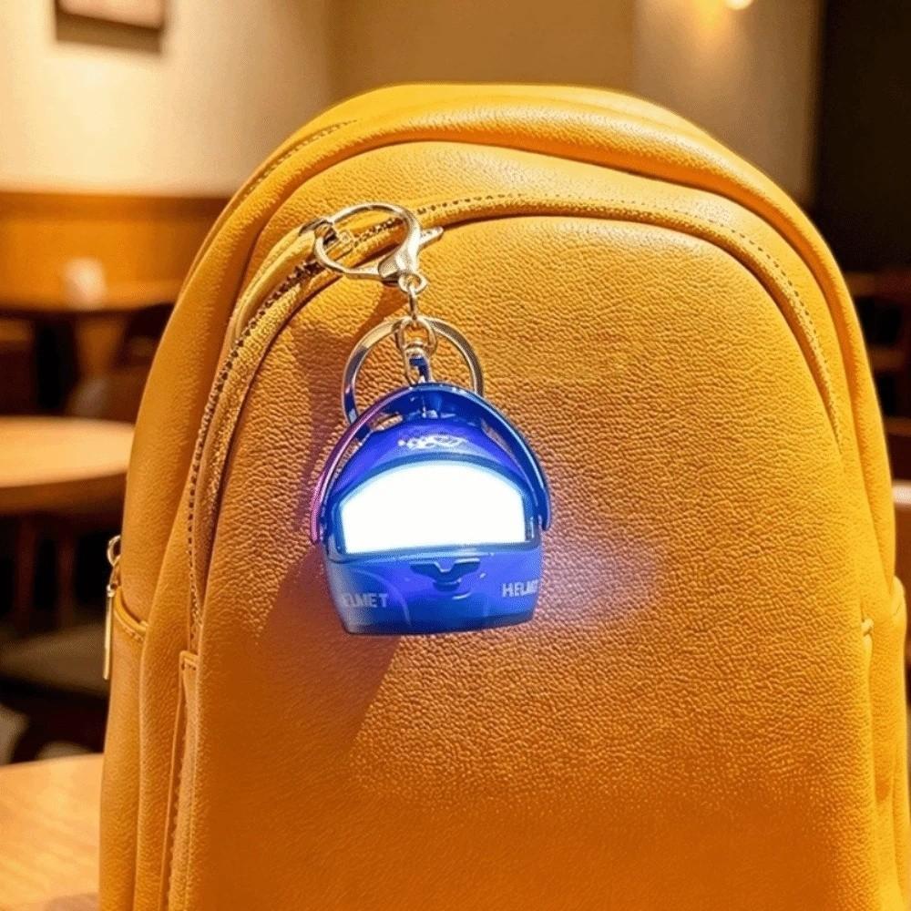 Matte Motorcycle Helmet Keychain Luminous Key Ring Fashion Key Pendant Backpack