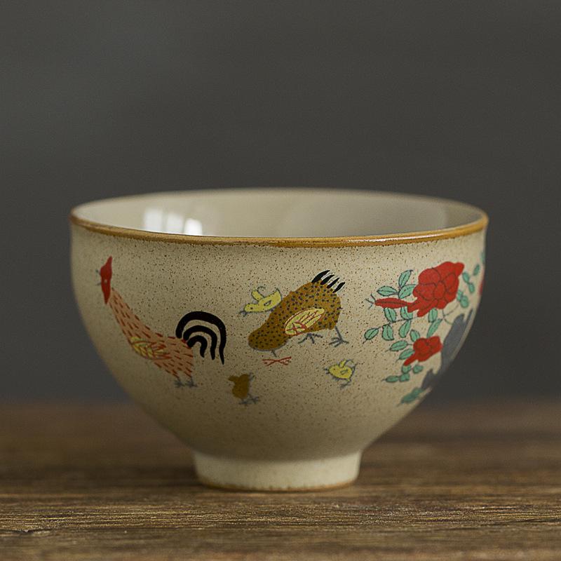 

Керамическая кружка из грубой керамики с дизайном курицы - Маленькая индивидуальная пиала для чайной церемонии Кунг-фу