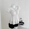 Summer New Polka Dot Puffed Sleeve Top, Printed Round Neck, Waist-cinching and Slimming Short-sleeved T-shirt for Women