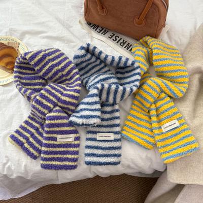 Women's Colorful Striped Scarf Winter Warm Soft Lamb Wool Neckwear with Vibrant Student Women Outdoor Casual Cute Small Scarf