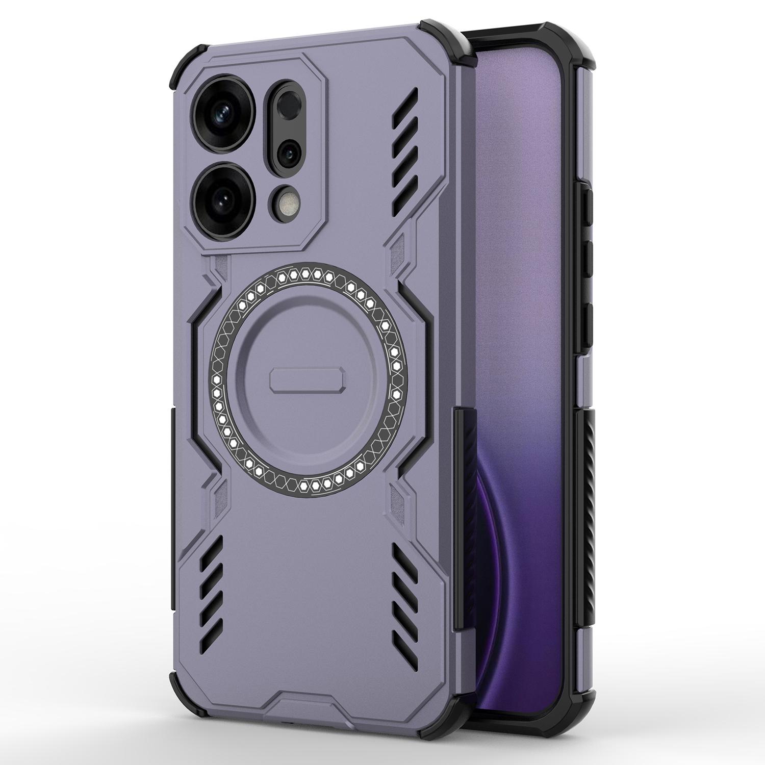 

For Oppo Reno14 5G (Global) Magnetic Case Butterfly Armor Hollow Heat Dissipation PC+TPU Phone Cover Purple
