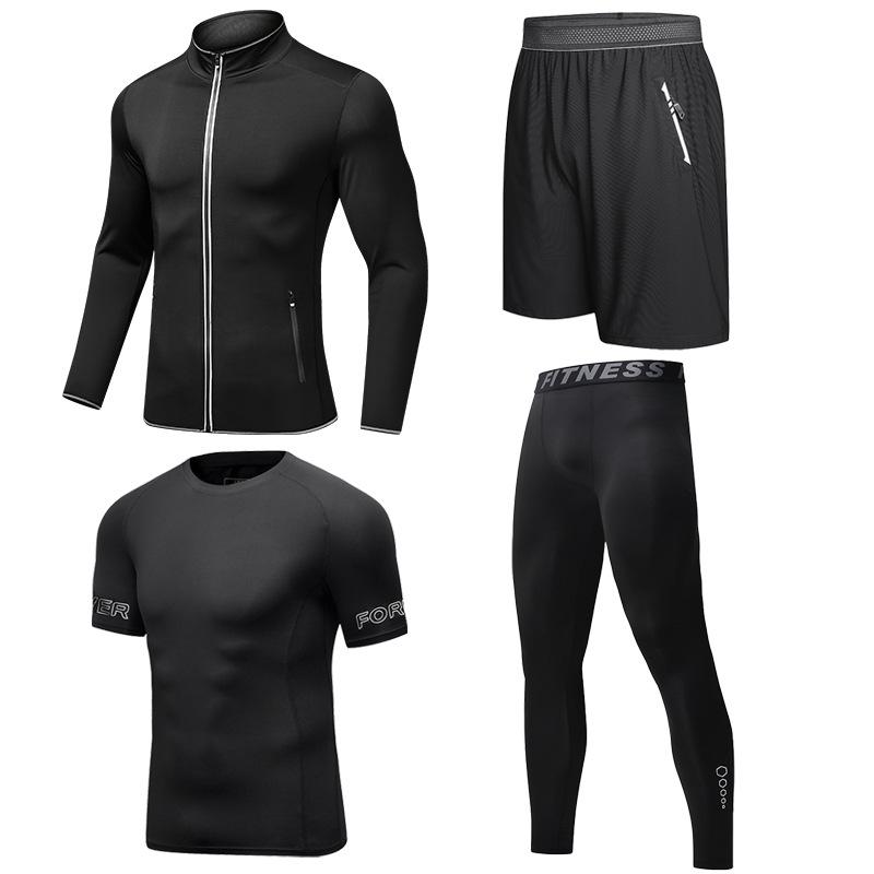 Men's Quick-Dry Reflective Running & Fitness Suit - 4-Piece Set
