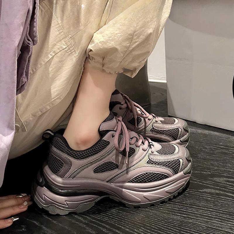 Retro Little Monster Leather Dad Shoes Women's Shoes Spring New Versatile Sports Shoes Women's Platform Casual Shoes