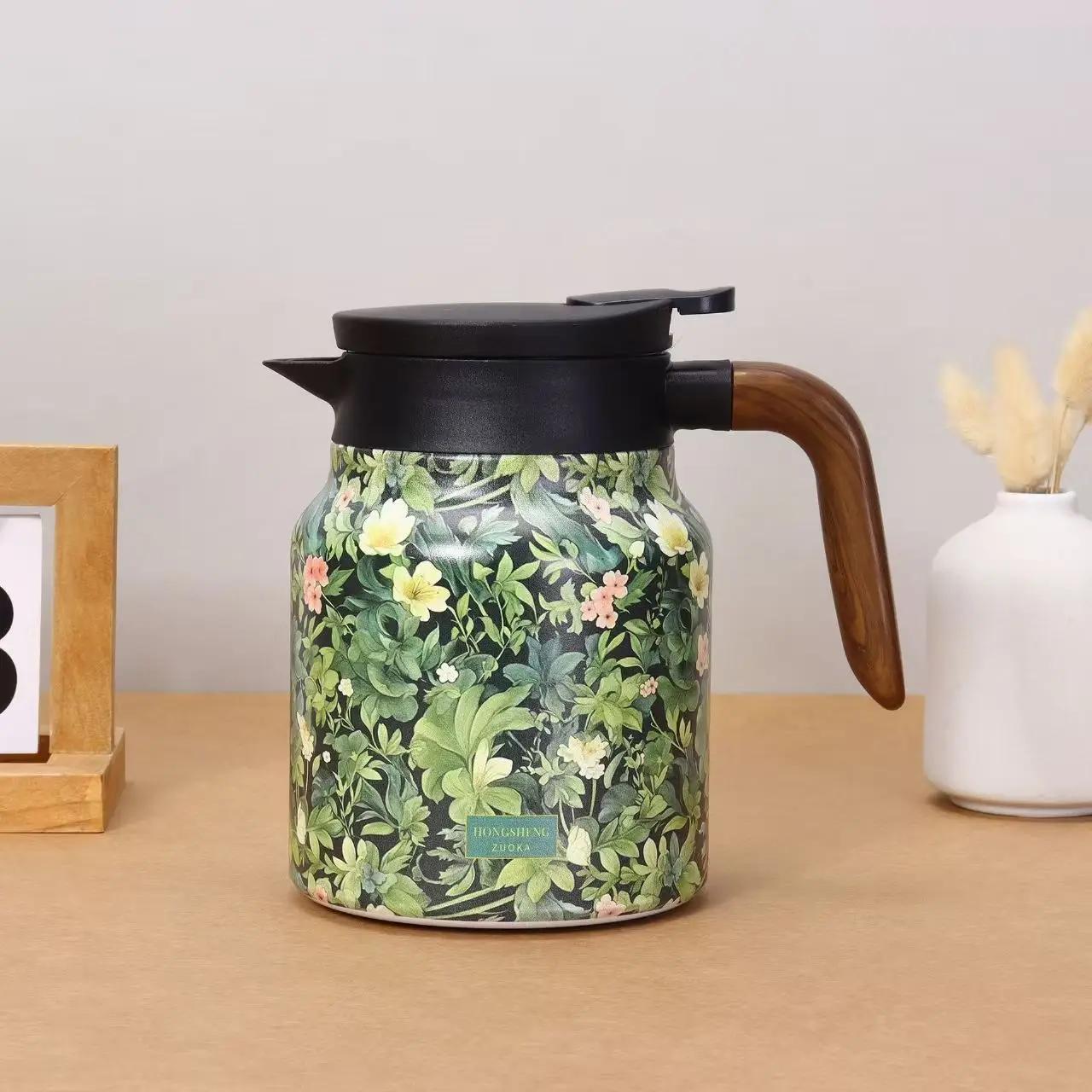 

1000ml Vintage Style Stainless Steel Kettle with Wooden Handle Thermal Insulated Teapot with Tea Separation Tea Infuser Teapot