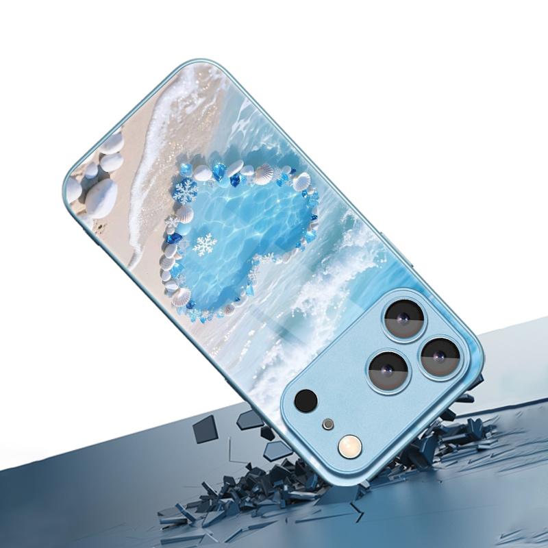 Seashell Heart Beach Scene Cover for iphone 17 case mobile phones Glass Phone Case for iPhone 17 16 15 14 13 12 11pm Pro Plus