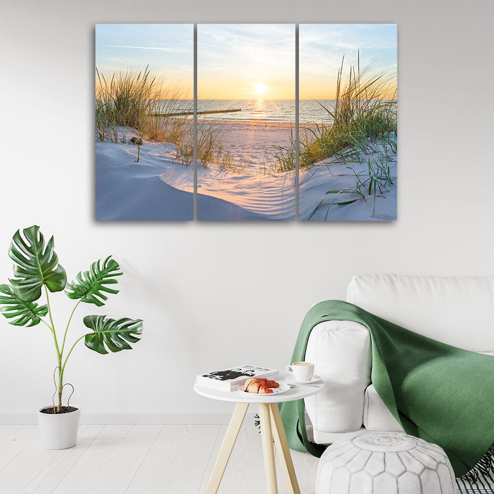 Třídílný obraz na plátně Beach Sea Dunes Sunset