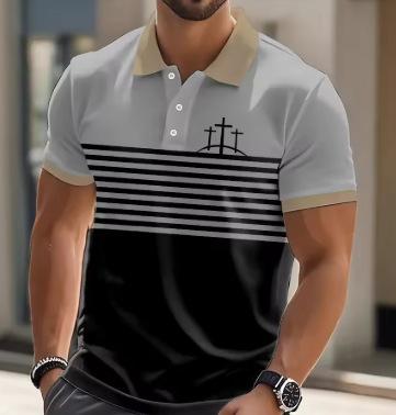 2026 Men s Polo Shirt Summer Fashion Casual Striped Button Print Men s Short Sleeve Polo Shirt Sports Casual S