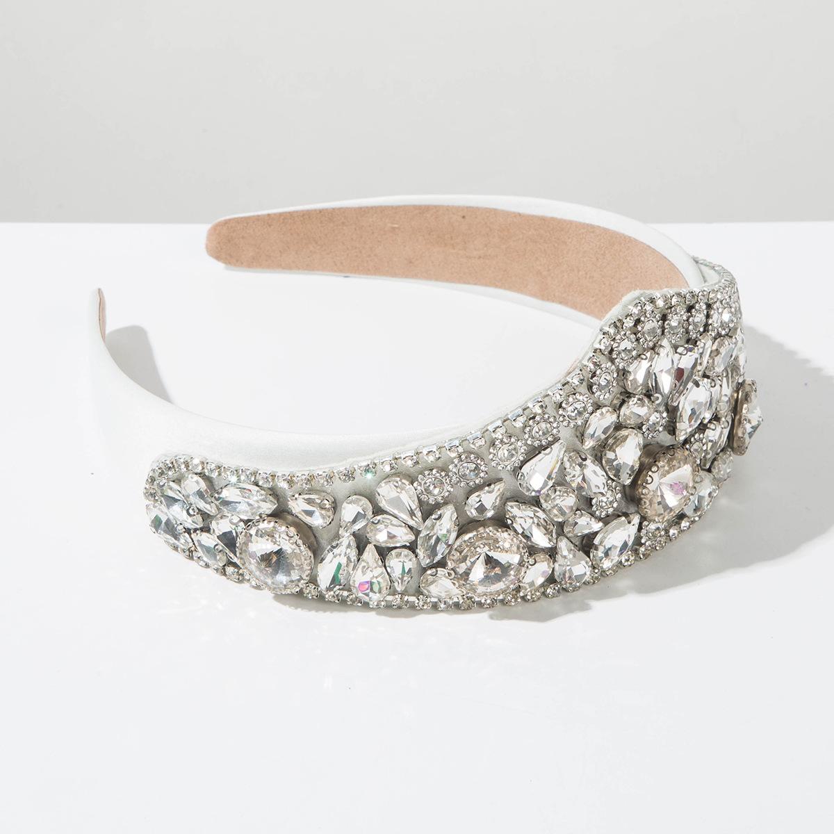 

New Style Vintage Exaggerated Glass Fashionable and Unique Ultra-bright Crown Headband Hair Accessory срібний/білий