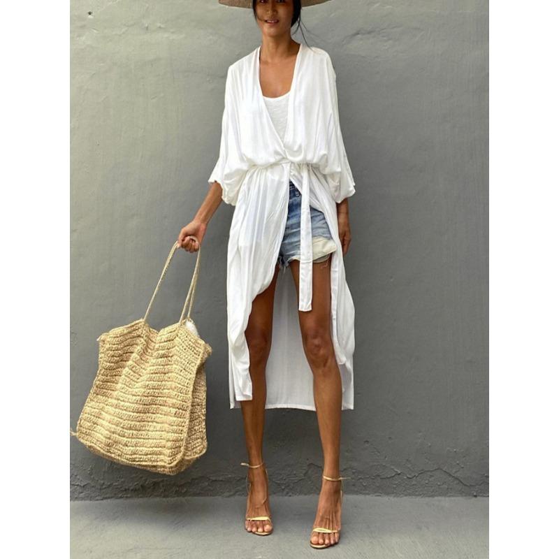Damen Sonnencreme Cardigan aus menschlicher Baumwolle, Bikini-Überzug, Badeanzug, äußere Sonnenschutzbekleidung, Strandurlaubskleider