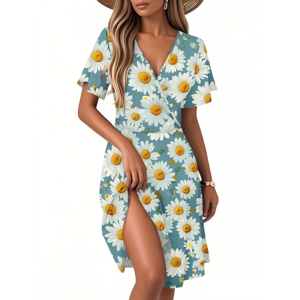 Women's Casual Fashion Dress Vintage Floral Floral Short Sleeve V-neck Dress