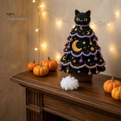 Albero Decorativo Divertente di Halloween Kit all'Uncinetto, Kit Fai da Te Gatto Nero Zucca Strega con Strumenti Cappello Fantasma Kit per Creazione Decorazioni Casa Festiva, Fatto a Mano