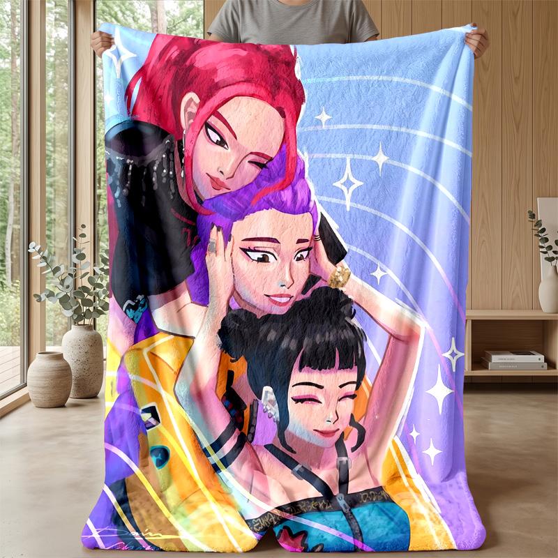 Kpop Demon Hunters Potiskovaná flanelová deka Měkká teplá lehká celoroční deka na pohovku postel kempování domácí dekorace vánoční dárek