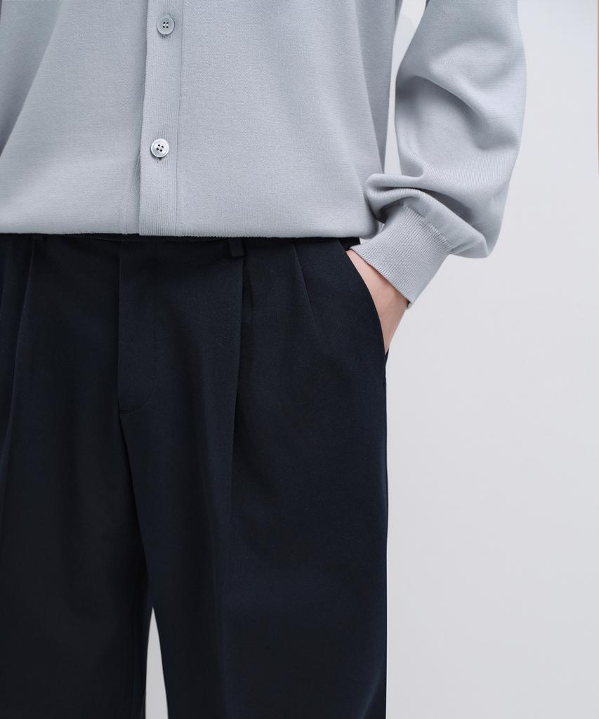 MUSINSA STANDARD Real Wide Hidden Banding Slacks [Navy]