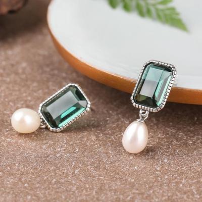 Silverstone S925 Silver Crystal & Pearl Dangle Earrings - Women's Retro Christmas Gift