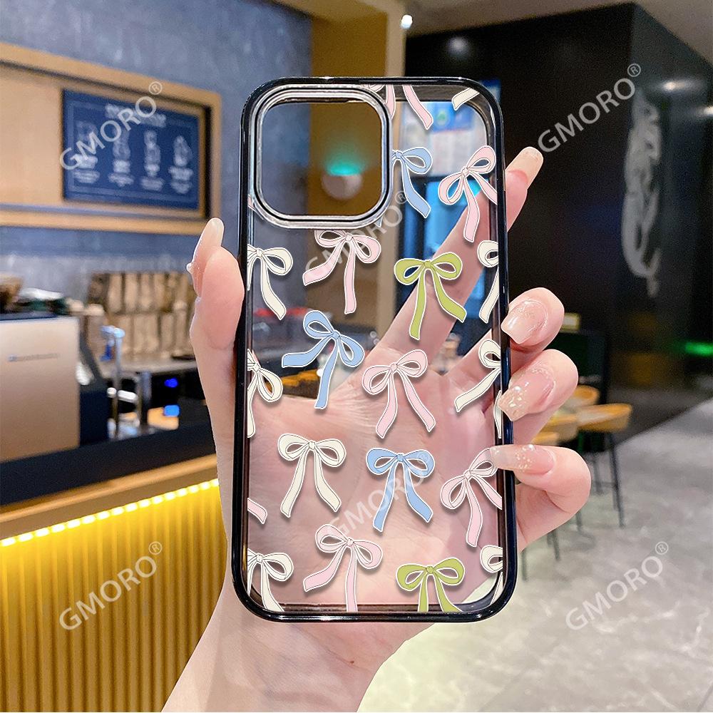 Hot-selling Korean color bow in European station iPhone16 transparent mobile phone case Apple 17 acrylic protective case