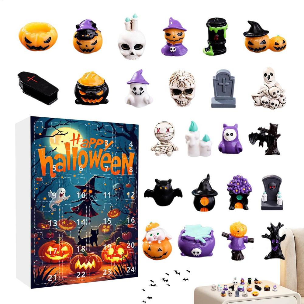 Horror Statue Countdown Calendar 24 Days Holiday Countdown Small Creepy Resin Figurines For Shelf Fireplace Desktop Home TV