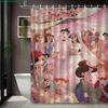 Crayon Shin-Chan Wedding Scene With All Characters Celebration 2D Print Waterproof Shower Curtain, Romantic Pink Floral & Confet