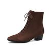 Fashion NEW Autumn Women Boots Kid Suede Leather Shoes for Women Round Toe Chunky Heel Shoes Lace-up Zip Ankle Boots Comfort Daily Shoes