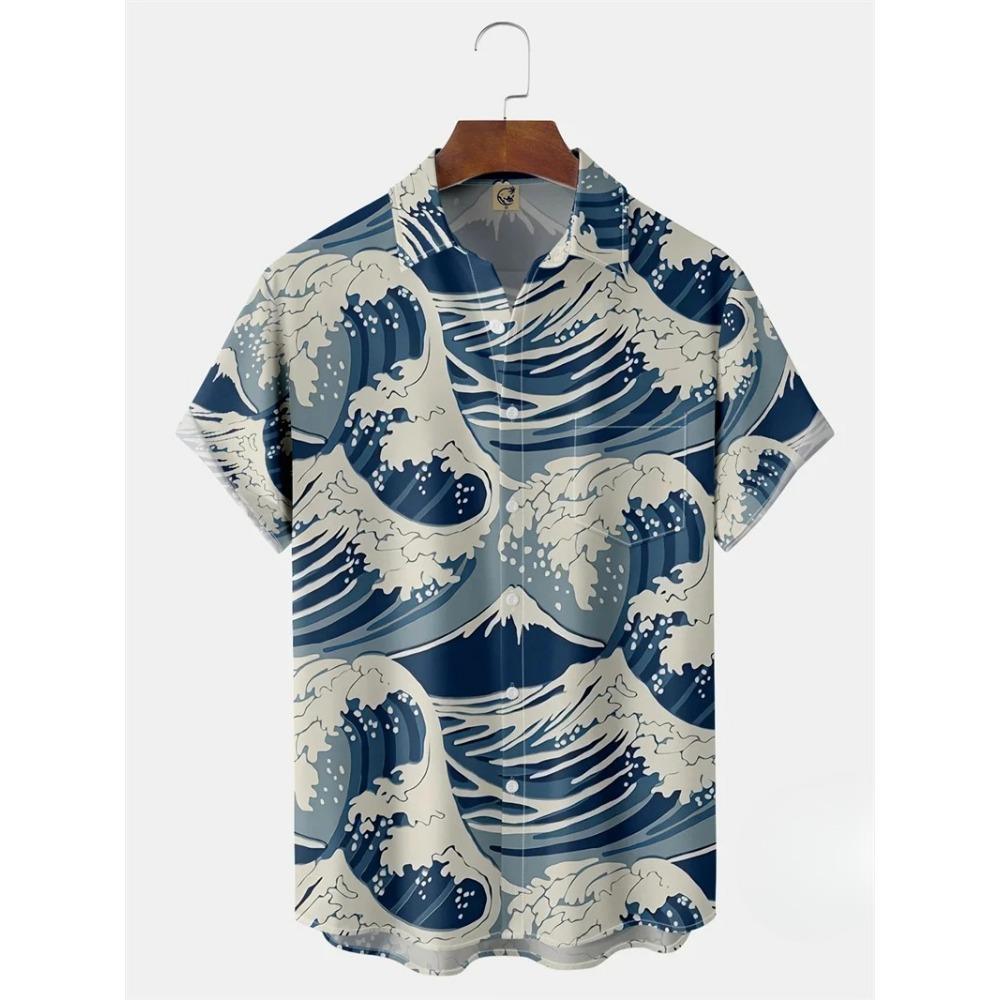 Nowe Koszule Hawajskie Męskie Krótki Rękaw Styl Japoński Grafika 3D Fala Ukiyo Clothes Letnia Ubrania Streetwear Męskie Koszule