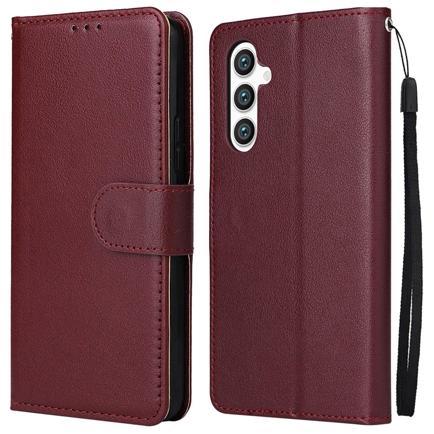 

For Samsung Galaxy S24 Case PU Leather Stand Wallet Phone Cover Wine Red