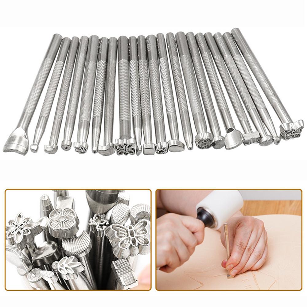 20Pcs/Set Leather Stamping Tools Zinc Alloy Leathercraft Carving Kit DIY Vegetable Tanned Leather Stamping Tool