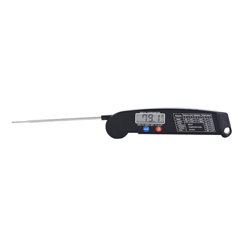 LCD Digital Food Thermometer with Foldable Probe Kitchen Cooking BBQ Grill Temp Tester Black