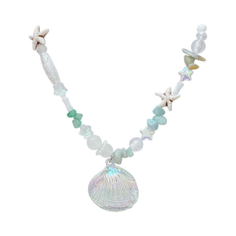 Opal Pearl Shell Starfish Necklace Holiday Wind Collarbone Chain Necklace
