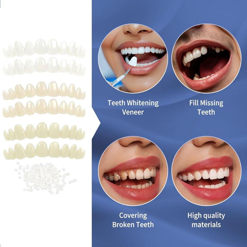 6Pcs Natural Shade Denture Temporary Filling Kit Upper Veneer Cosmetic Tooth  Home