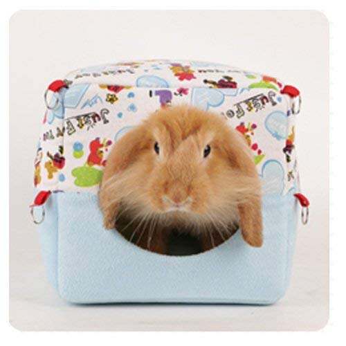 Gifty Small Animal Bed and House, 2-Way, for Rabbits, Guinea Pigs, Chinchillas, and Degus, Winter Protection, Fabric Swing, Warm Sofa (Blue)