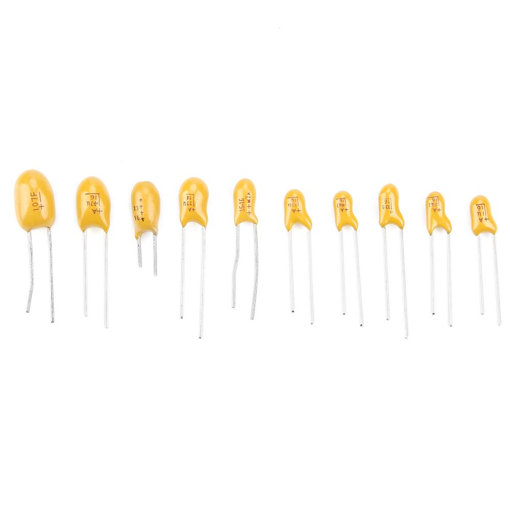 100 stk 10 verdier 16V 1 uf  100 uf Tantal kondensatorer Assortert sett med boks