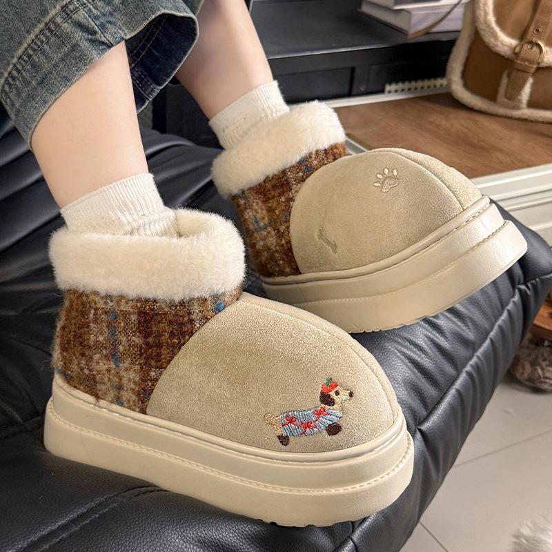 Women's Retro Fashion Lightweight Soft Sole Winter Warm Fur One Snow Boots Padded Lined Non-slip Casual Sports Martin Cotton Boots
