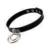 Damenmode Punk Choker Doppelringe Anhänger Kunstleder Kurze Kragen Halskette