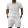 Men's Summer Solid Color V-Neck Outdoor Casual Sports Short Sleeve Top Shorts Set