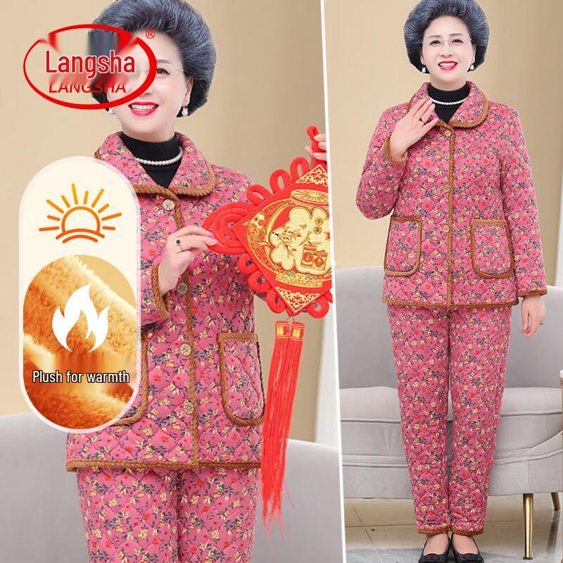 LangSha Women s Winter Floral Padded Two-Piece Set 3XL