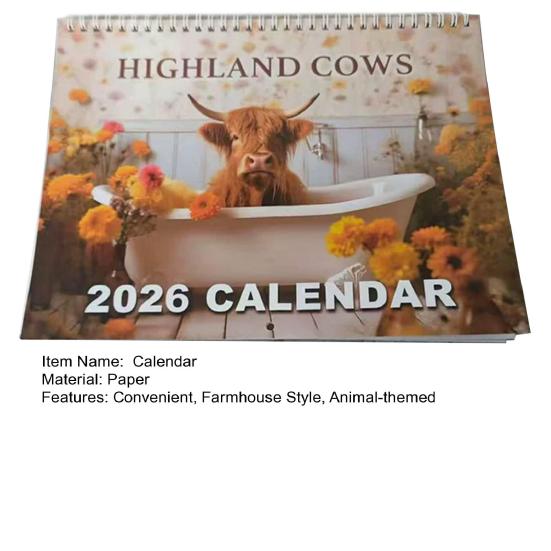 Highland Cow Calendar 2026 Scottish Cow Wall Calendar Hanging Monthly Planner Animal