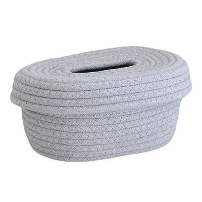 Tissue Box Cover Handmade Cotton Rope Napkin Tissue Holder Decorative Household Desktop Tissue Storage Box Grey