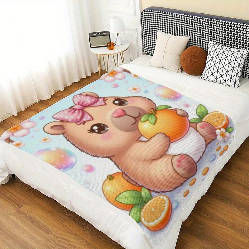 Capibara theme pattern Flannel printed blanket suitable for all seasons suitable for living room office sofa and travel