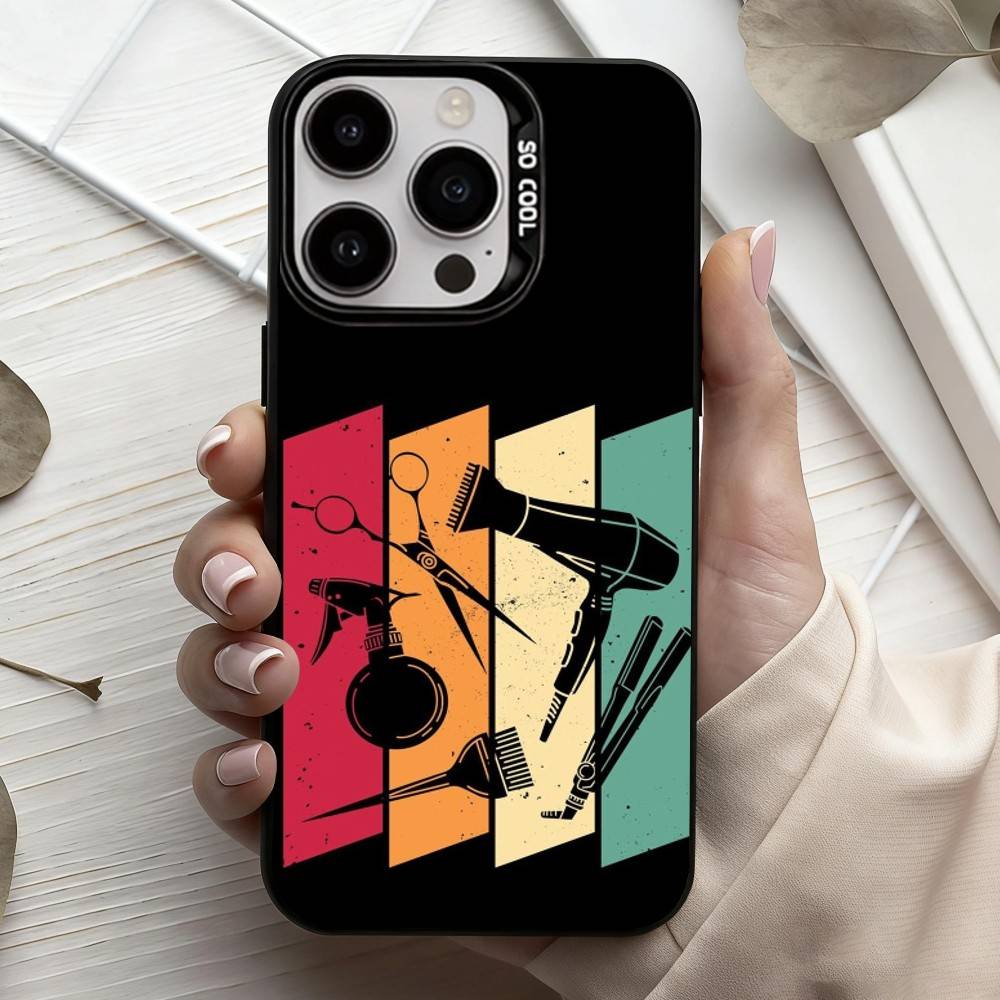 Barber Shop H-Hair Stylist Salon ART  Phone Case For iPhone17,16,15,14,13,12,11 Plus,Pro Max Black Candy silver phone case iPhone14Plus