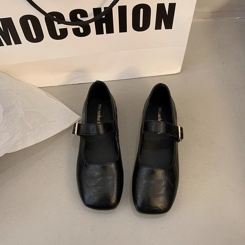 

Весенне-осенние новые туфли Мэри Джейн, женские туфли с педалью на носке, с мелким вырезом, на плоской подошве, дудочки, женские туфли, тренд 40 чёрный