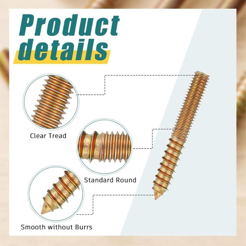20Pcs 5/16-18x2inch Heavy Duty Carbon Steel Hanger Bolts Double End Bolts Hardware for Outdoor Furniture Installation