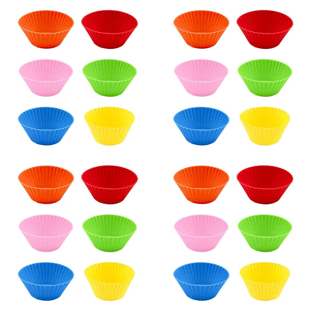 6-48Pc Silicone Cake Mold Round Muffin Mold Kitchen Cooking DIY Cake Bakeware Microwave Baking Mold Cupcake Cake Decorating Tool