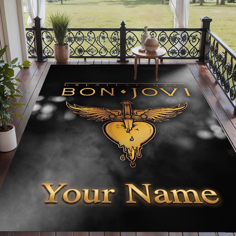 Custom Text Printed Rug Bon Jovi Non Slip Floor Carpet For Home Room Decor