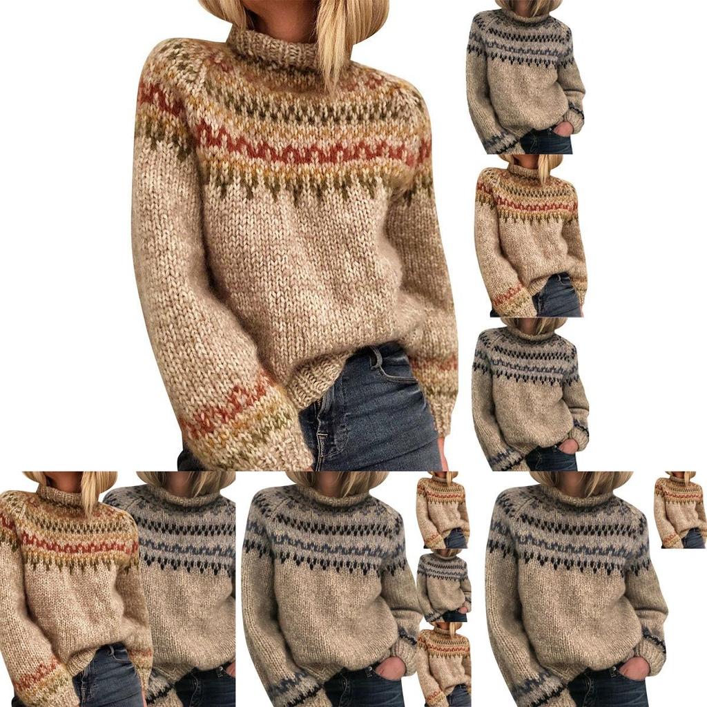 Cozy Women's Knitted Pullover Overwear Featuring Fashionable Stripe Pattern For Winter