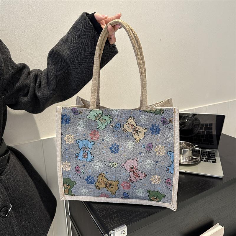 Tragbare Leinen Bhutto Extra Große Kapazität Cartoon Kreativer Bär Vielseitige Schulter Unterarmtasche